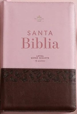 Biblia RVR60 Tamaño Super Gigante 19pts Cafe/Rosa Con Mariposas Cierre e Índice