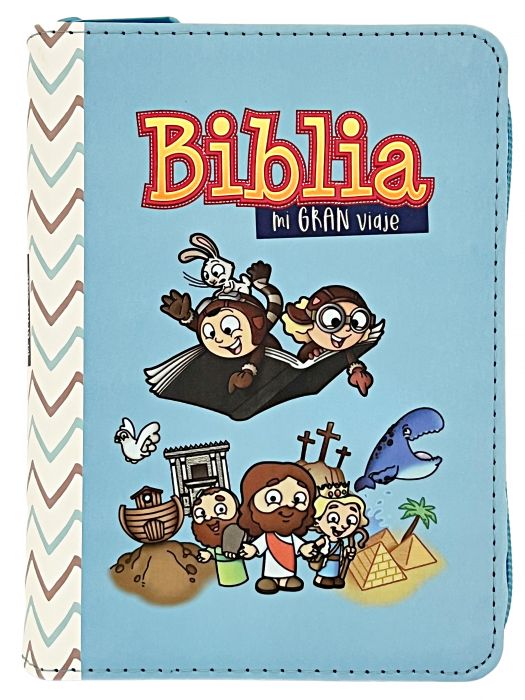 Biblia RVR60 Para Niños, Mi Gran Viaje-Tamaño Bolsillo, Celeste, con Ilustraciones, y Cierre