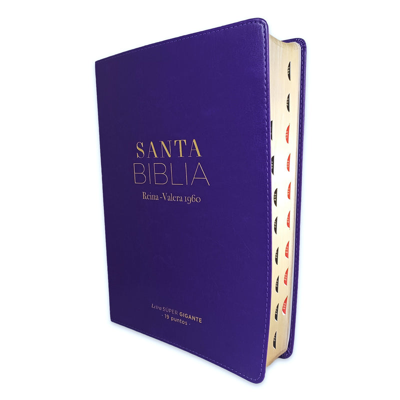 Biblia RVR60 Letra Súper Gigante Imitación Piel Lila Con Indicé