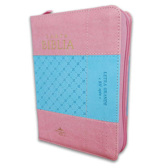 Biblia RVR60 Letra Grande 12 puntos, Manual con Cierre, Imitación piel Rosa/lila Indice