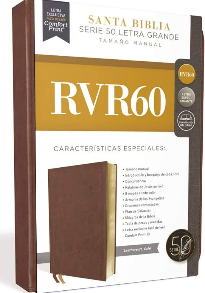 Santa Biblia RVR60 Serie 50 Letra Grande, Tamaño Manual, Leathersoft, Café