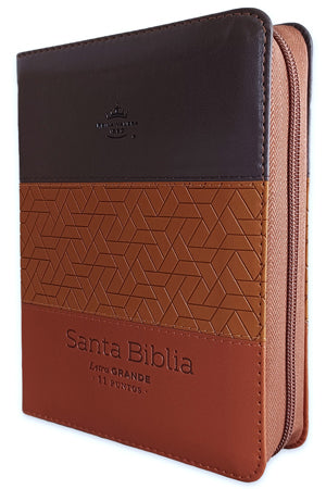 Biblia con Cierre Compacta 11 Puntos RV1960 Imit. Piel Tricolor Café con índice