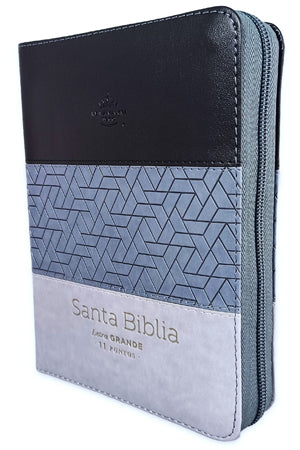 Biblia con Cierre Compacta 11 Puntos RV1960 Imitacion Piel Tricolor Negro/Gris con índice