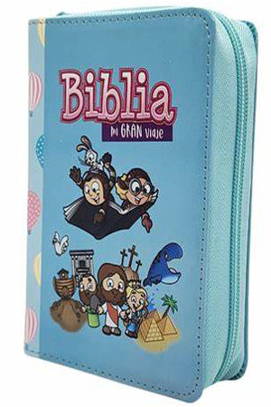 Biblia RVR60 Para Niñas Celeste, Mi Gran Viaje-Tamaño Bolsillo, con Ilustraciones, y Cierre