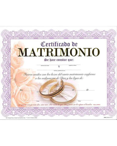 Certificado De Matrimonio - Paquete de 15 unidades