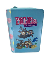 Biblia RVR60 Para Niñas Celeste, Mi Gran Viaje-Tamaño Bolsillo, con Ilustraciones, y Cierre