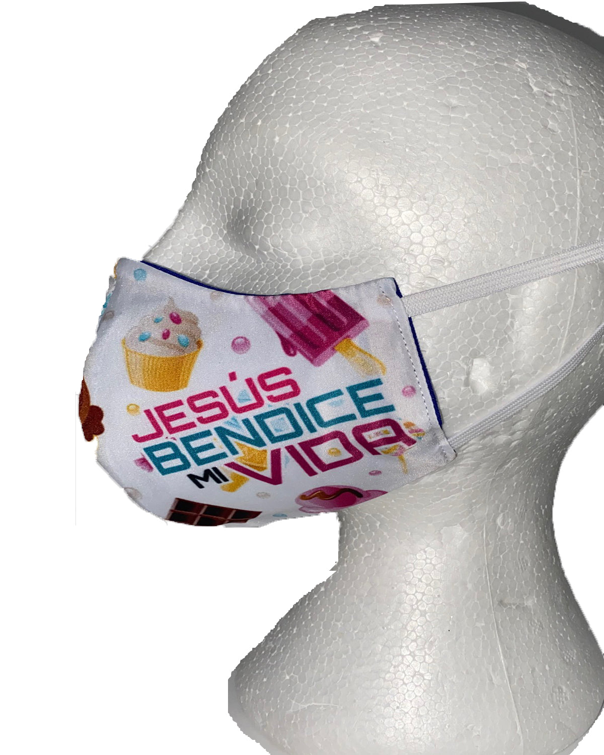 Mascarilla de protección Infantil-Jesus bendice mi vida (Cupcake)