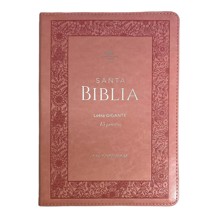 Biblia RVR1960 Letra Gigante 15 puntos Imitación Piel Rosa Con Cierre y Con Índice